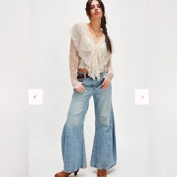 Free People Nigel Preston Victorian Lace Blouse Cream Lace Medium NWT - Picture 3 of 6